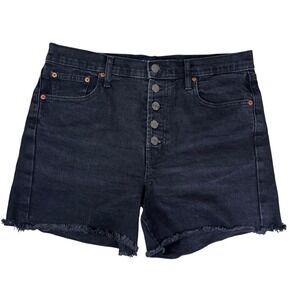 Gap Denim Womens Size 30 High Rise  Button Fly Black Raw Hem Jean Shorts